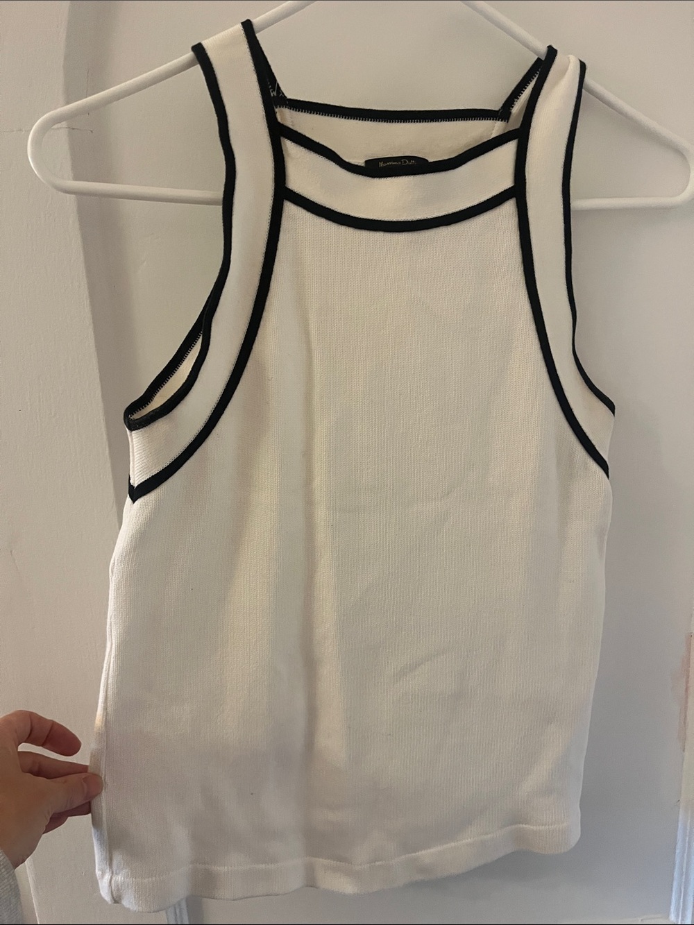 Massimo Dutti White Knit Tank with Black Piping
